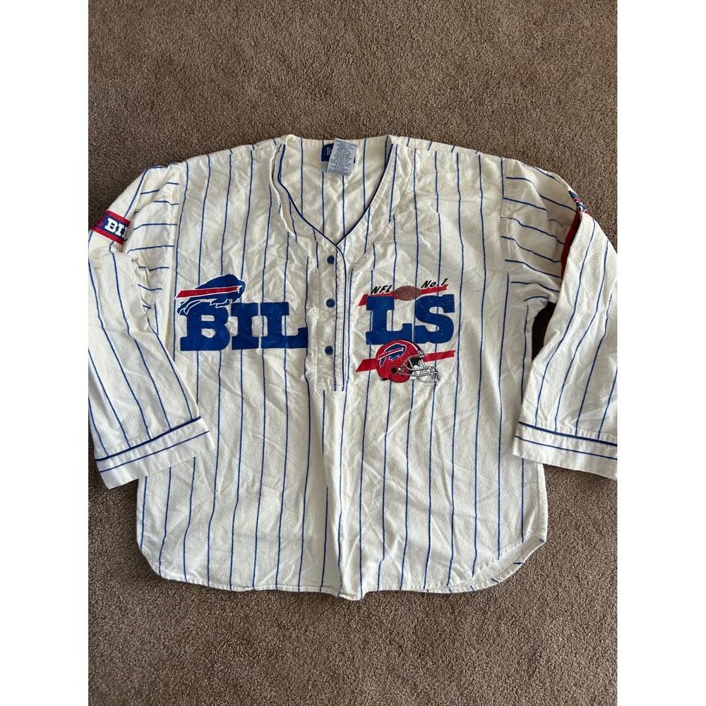 Buffalo Bills Vintage NFL Pinstripe flannel Sleepwear Top Esleep Medium